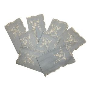 Heirloom Blue Linen Embroidered Napkin Set (8 pcs)